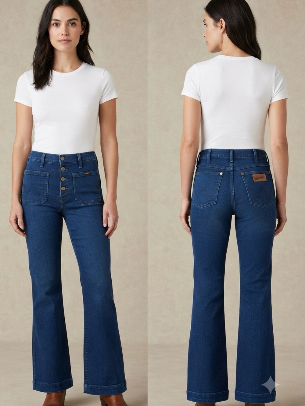 Wrangler Dark Blue High-Rise Button-Front Flare Jeans